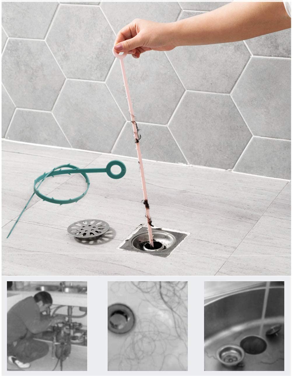 Drain Clog Remover Sink Snake Pack of 3 Plumbing Snake for Sink, Bathtub  Flexible, Durable Plastic Sink Drain Snake Sink Drain Cleaner Removes Hair